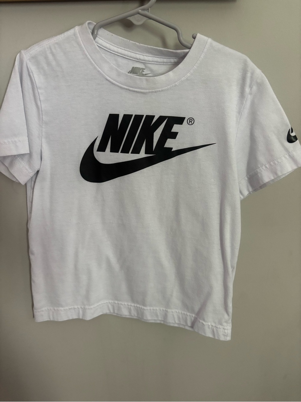 Nike White Short Sleeve Tee with Black Swoosh Logo
